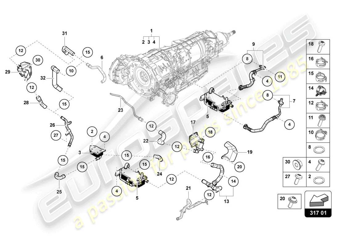 lamborghini urus performante (2023) cooling system for gear oil parts diagram