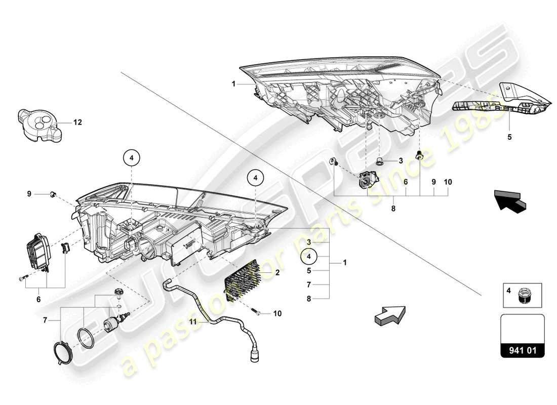 lamborghini urus performante (2023) led headlight parts diagram