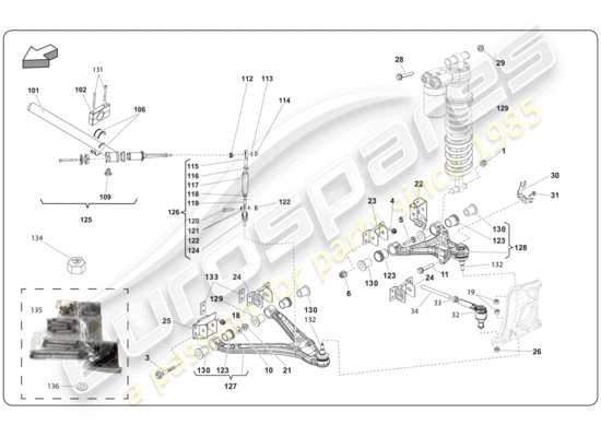 a part diagram from the lamborghini super trofeo (2009-2014) parts catalogue