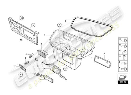 a part diagram from the lamborghini lp610-4 coupe (2019) parts catalogue