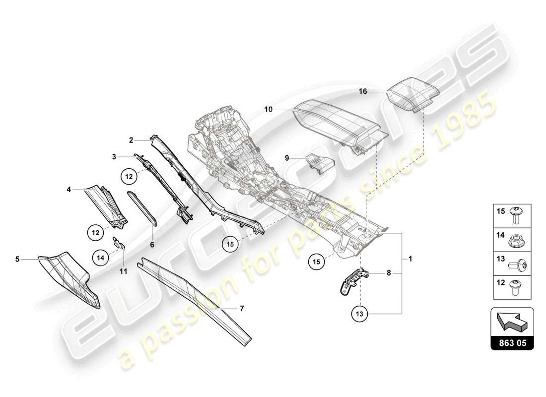 lamborghini tecnica (2023) tunnel trim parts diagram