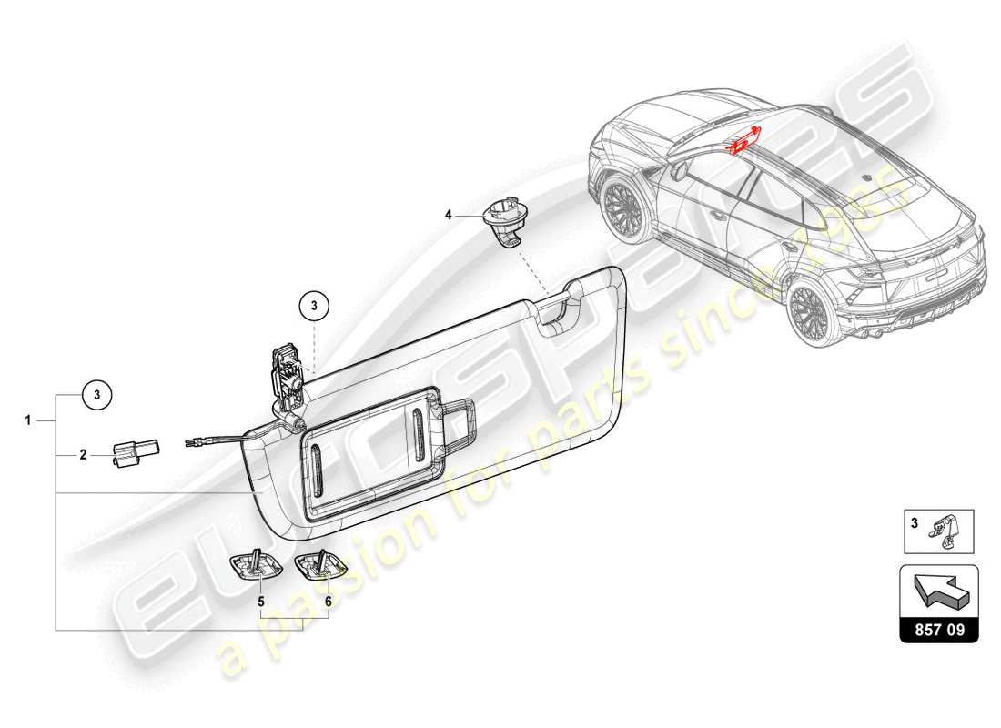 lamborghini urus s (2024) sun visor parts diagram