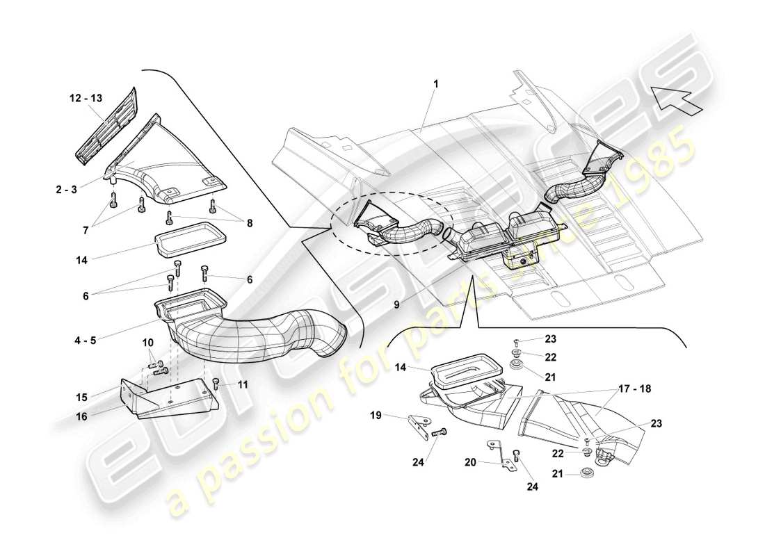 lamborghini lp560-4 spider (2013) air filter with connecting parts parts diagram