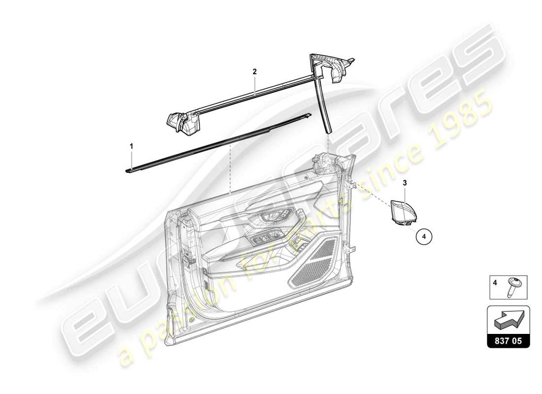 lamborghini urus performante (2024) seal for door window front parts diagram