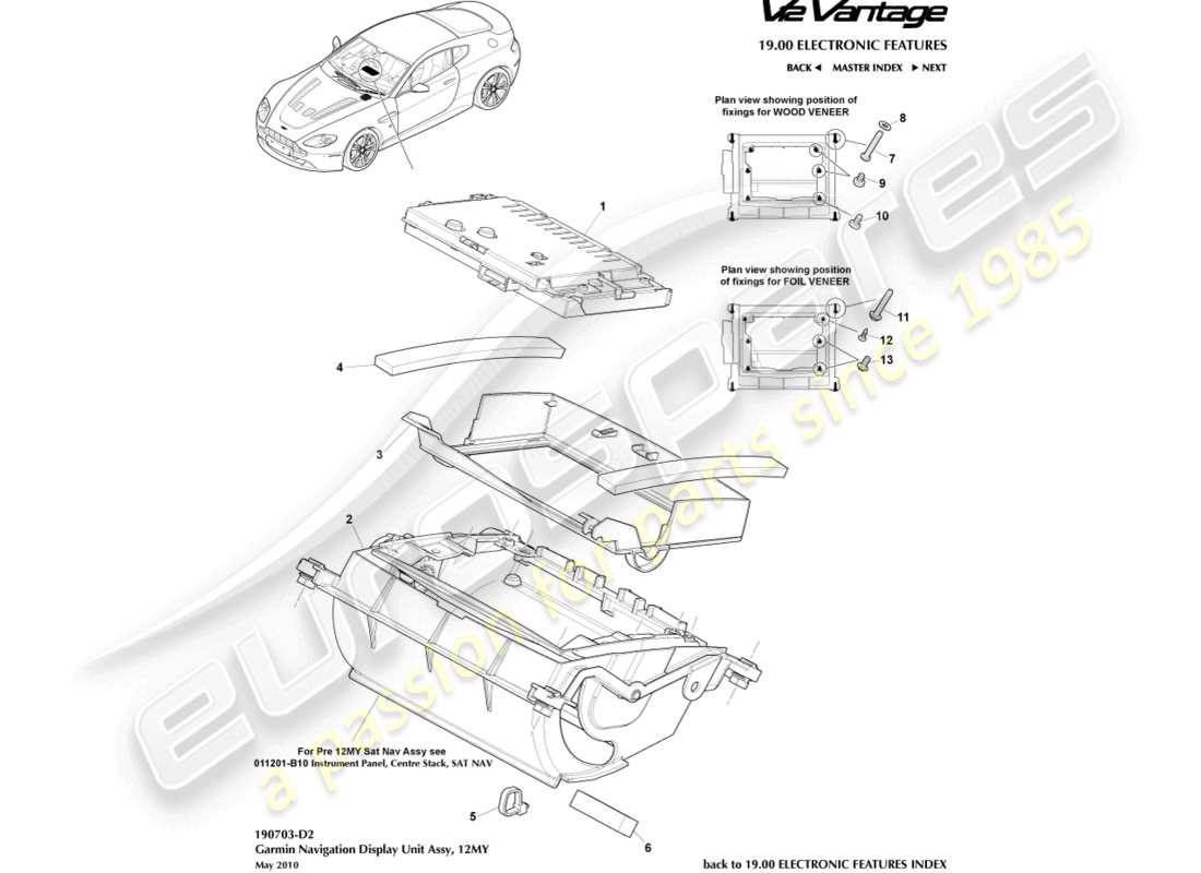 aston martin v12 vantage (2013) navigation display, 12my part diagram