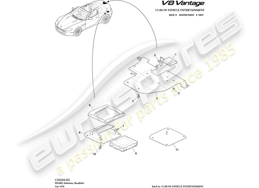 aston martin v8 vantage (2006) sdars antenna, roadster parts diagram