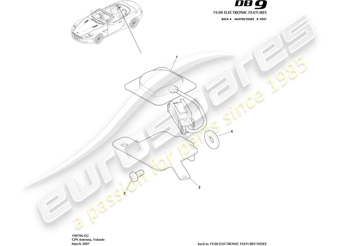 aston martin db9 (2009) gps antenna, volante parts diagram