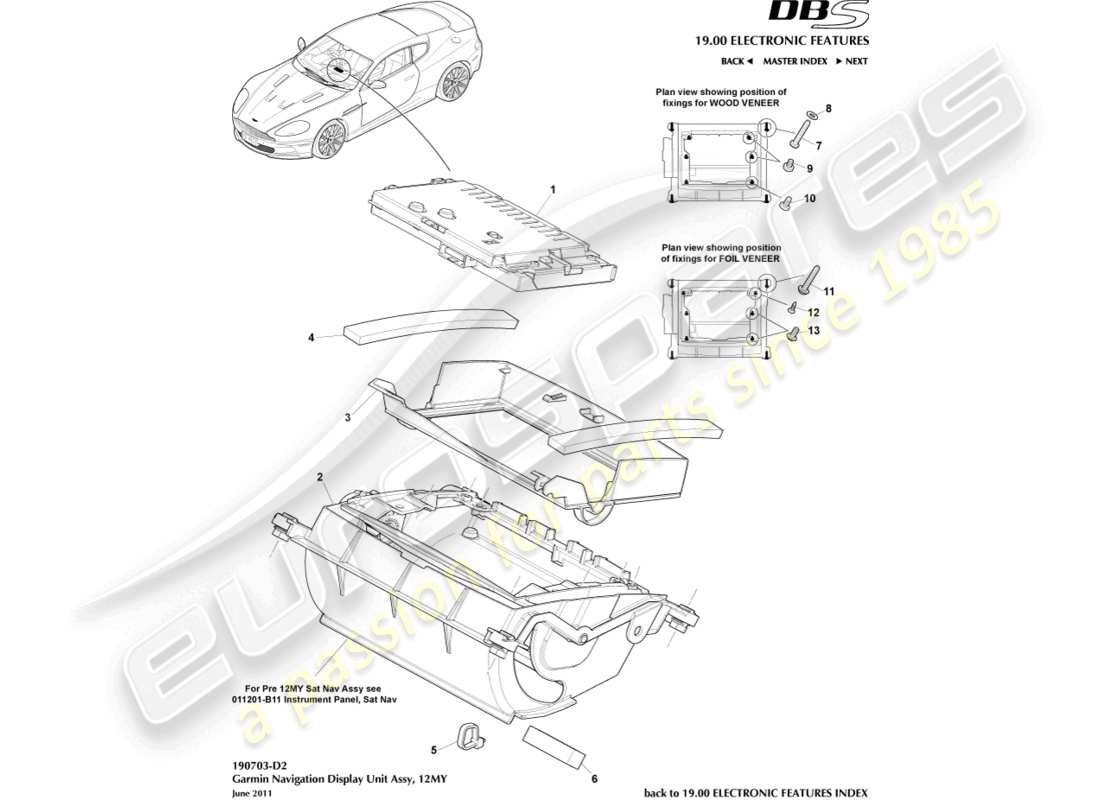 aston martin dbs (2013) navigation display, 12my part diagram
