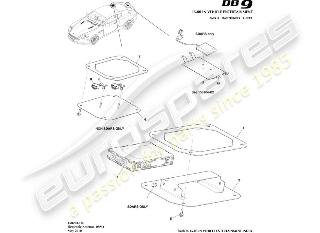aston martin db9 (2009) electronic antenna, 09my parts diagram