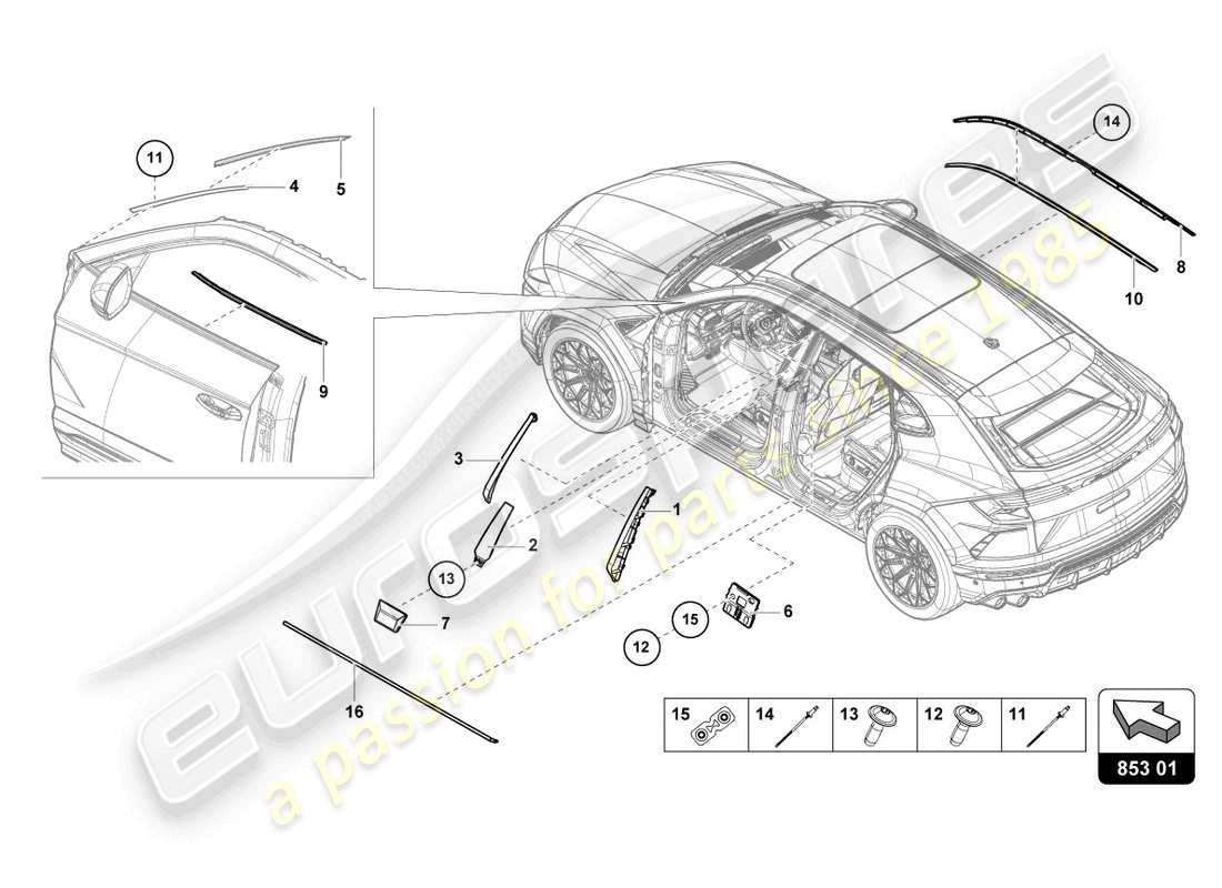 lamborghini urus s (2024) moldings parts diagram