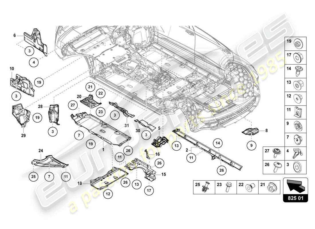 lamborghini urus s (2024) underbody trim parts diagram