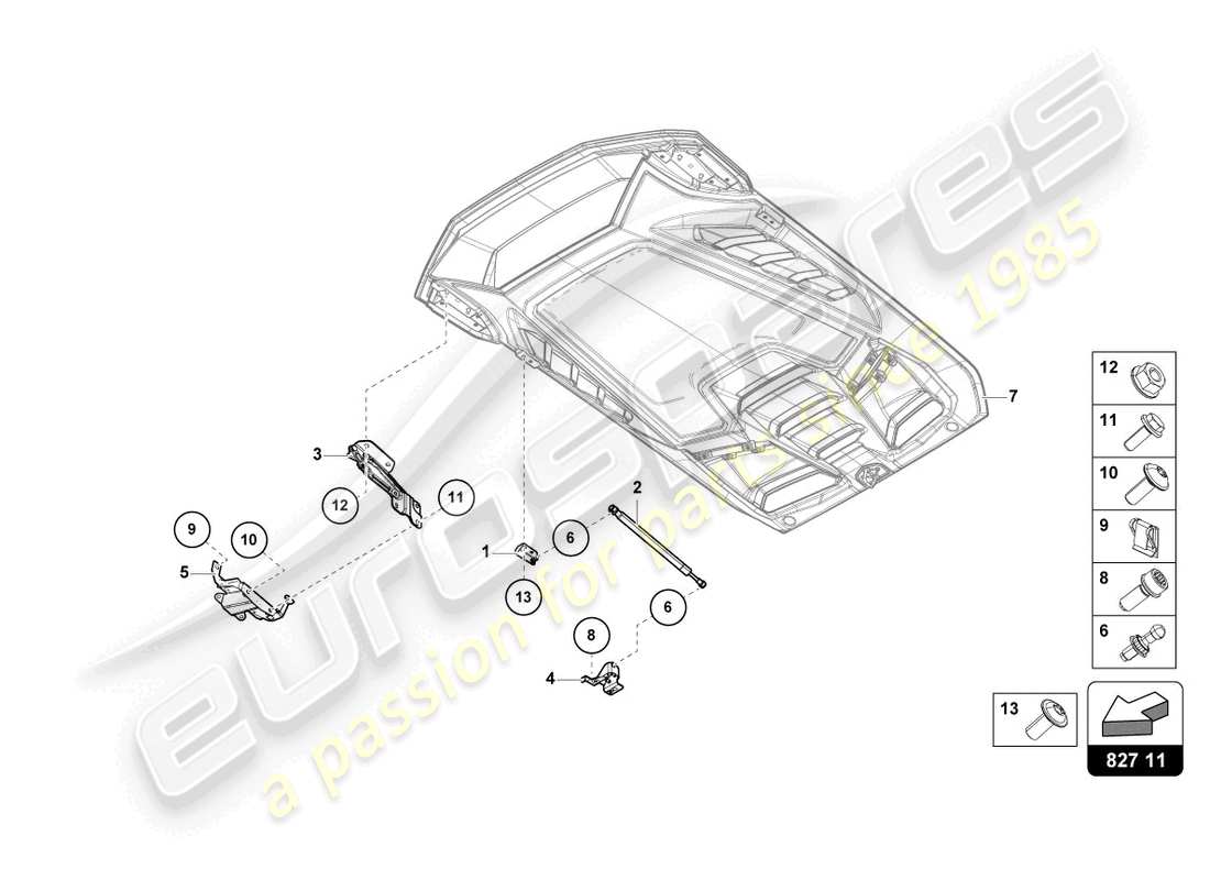 lamborghini tecnica (2023) engine cover with insp. cover parts diagram