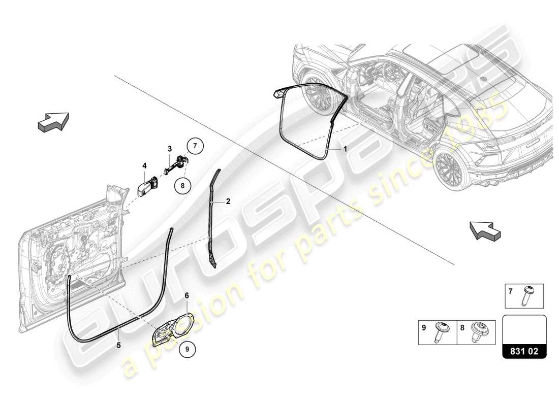 lamborghini urus performante (2024) door seal front parts diagram