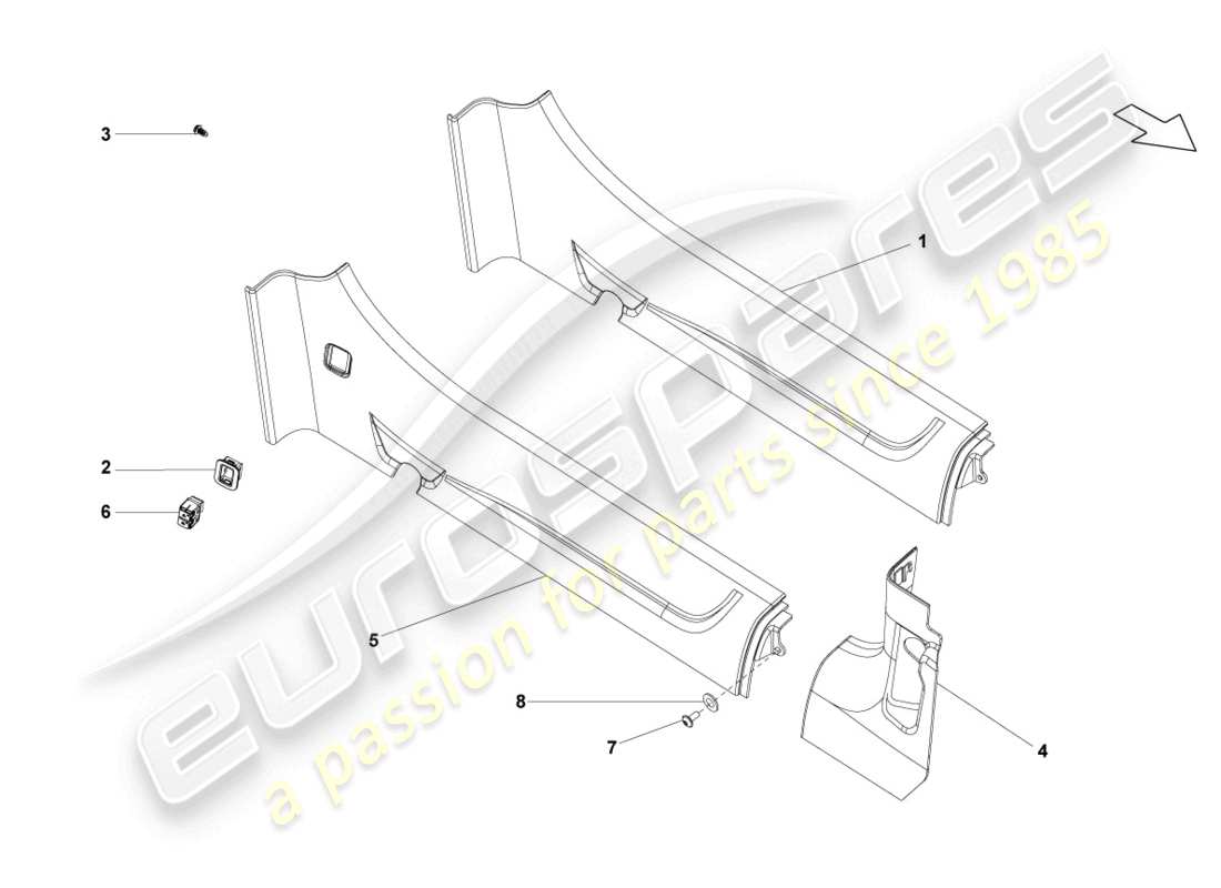 lamborghini lp560-4 spyder fl ii (2013) sill trim strip parts diagram