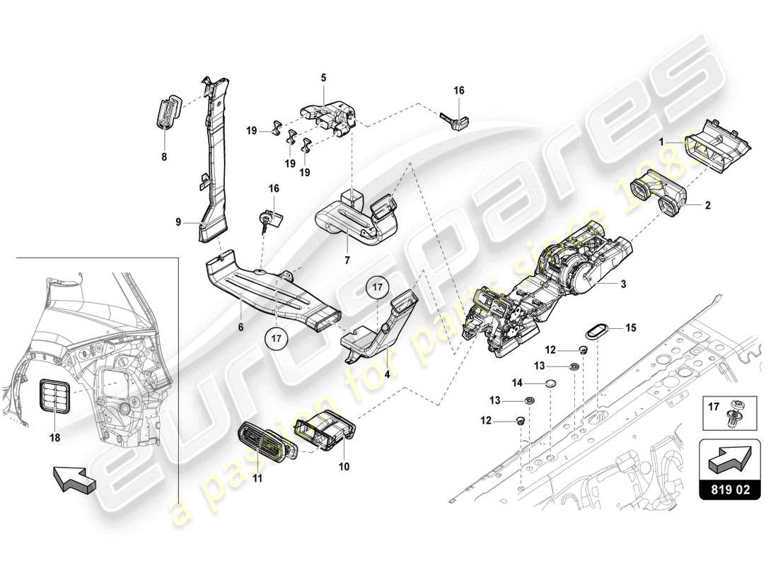 lamborghini urus s (2024) vent rear center parts diagram