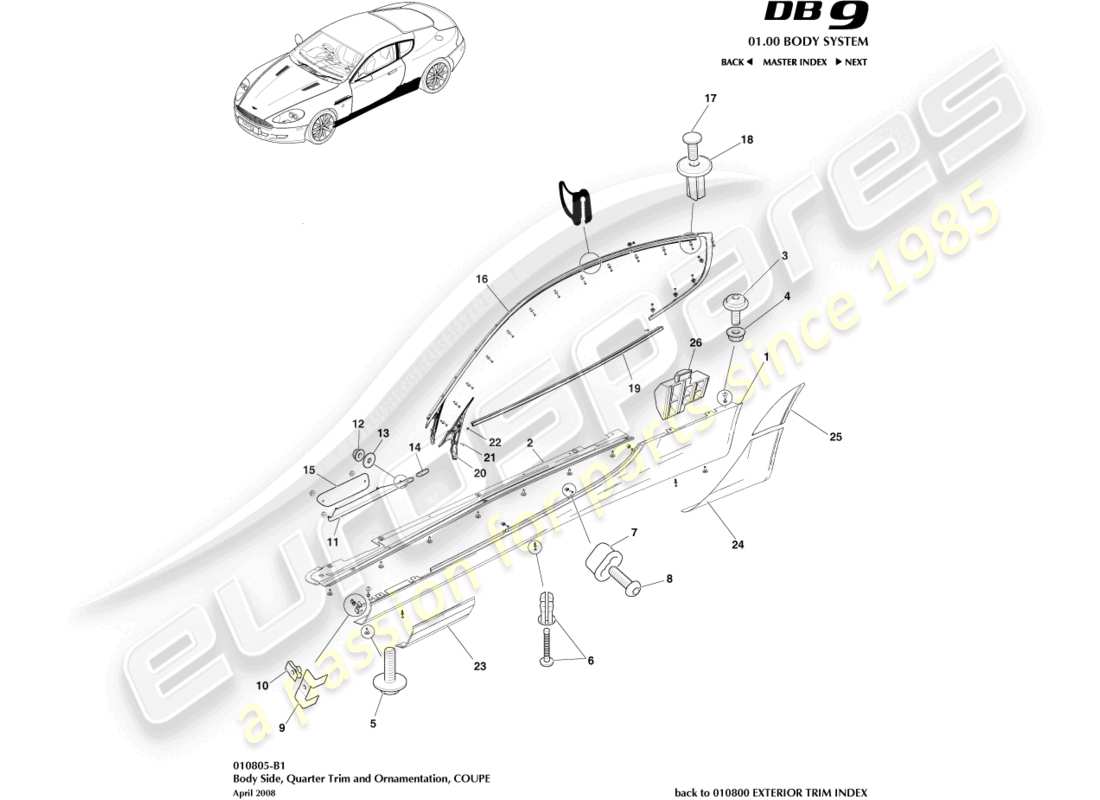 a part diagram from the Aston Martin DB9 (2004) parts catalogue