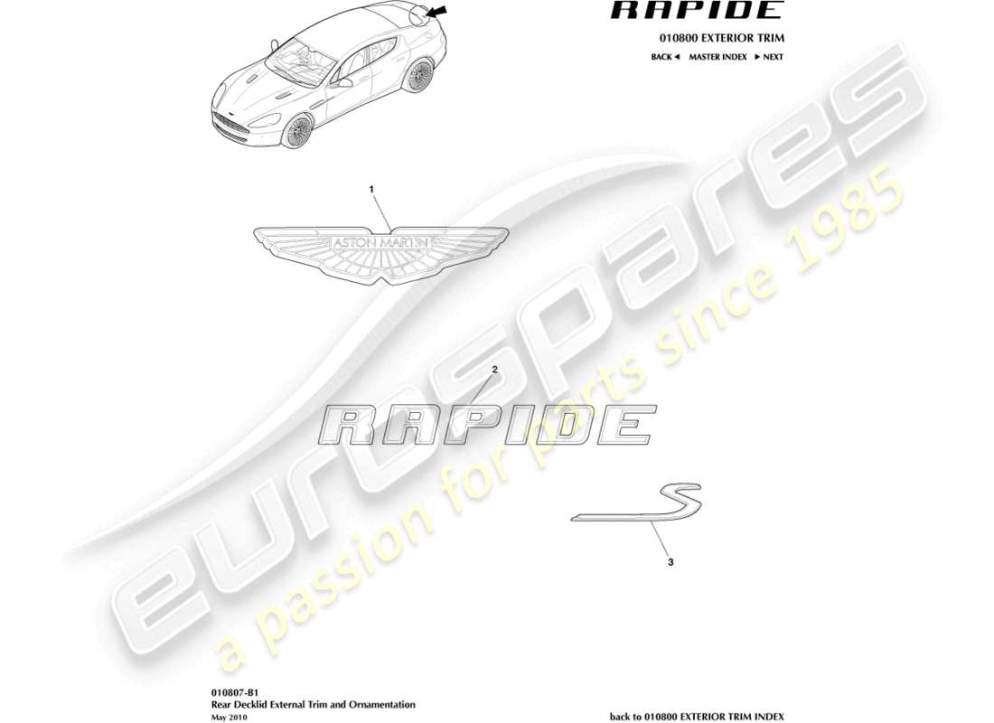 a part diagram from the aston martin rapide (2013) parts catalogue