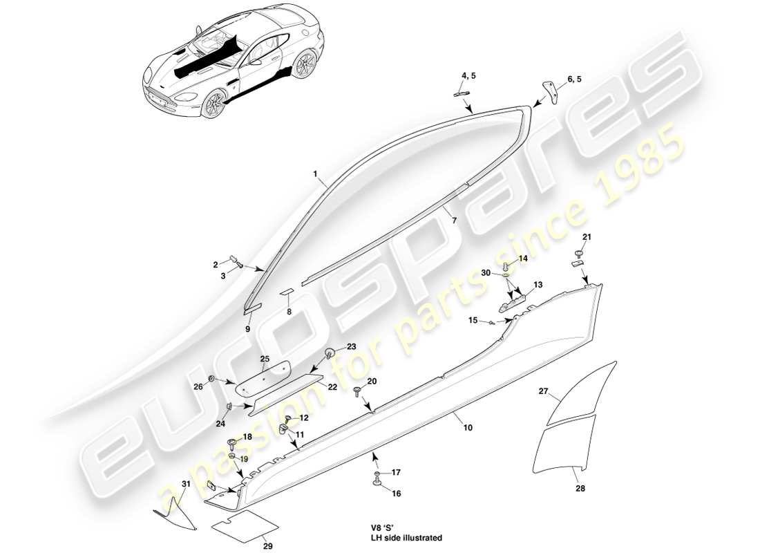 a part diagram from the aston martin v8 vantage (2005) parts catalogue