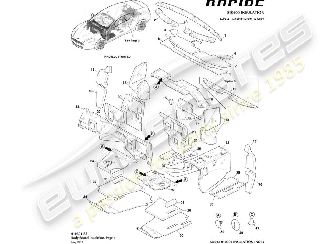 a part diagram from the aston martin rapide (2014) parts catalogue