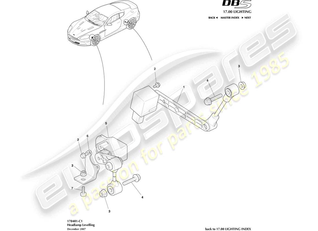 aston martin dbs (2011) headlamp leveling part diagram
