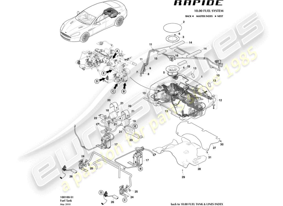 a part diagram from the aston martin rapide parts catalogue