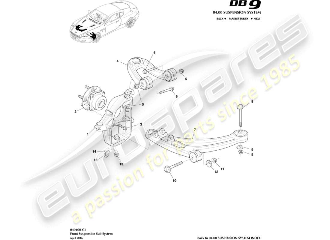 a part diagram from the aston martin db9 parts catalogue