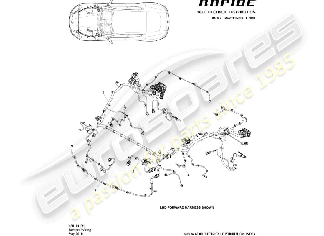 a part diagram from the aston martin rapide (2011) parts catalogue