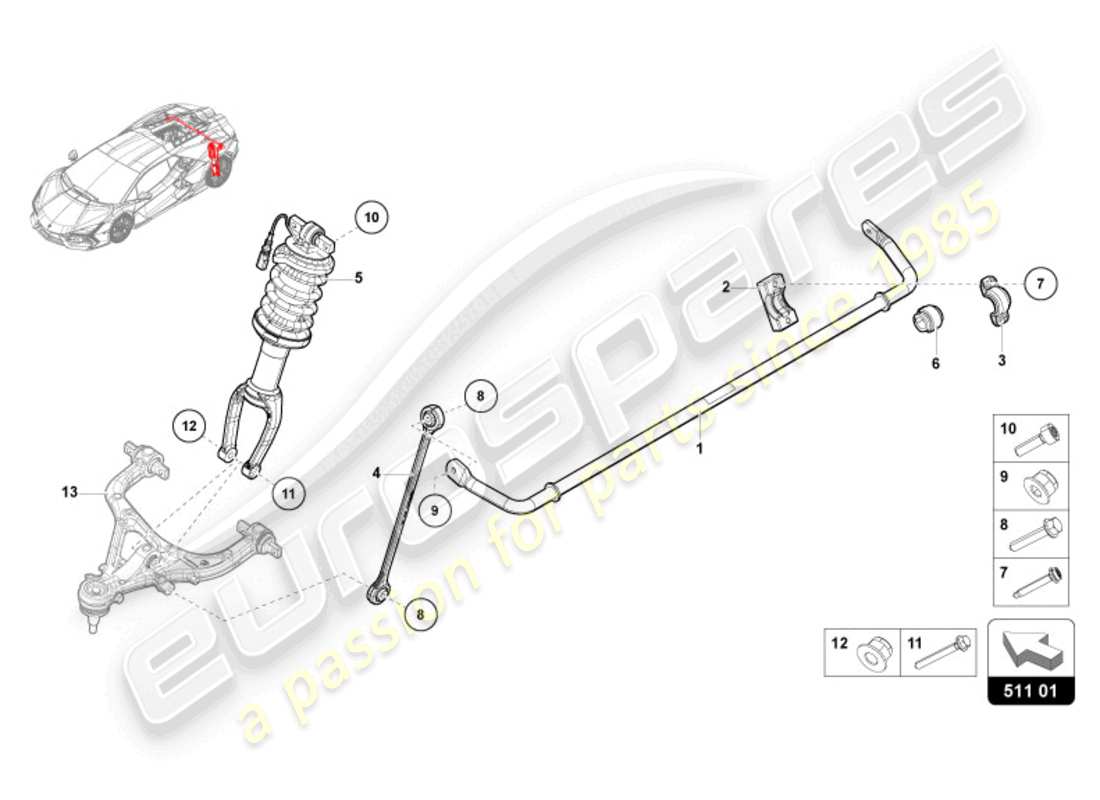 lamborghini revuelto coupe (2024) shock absorber rear parts diagram
