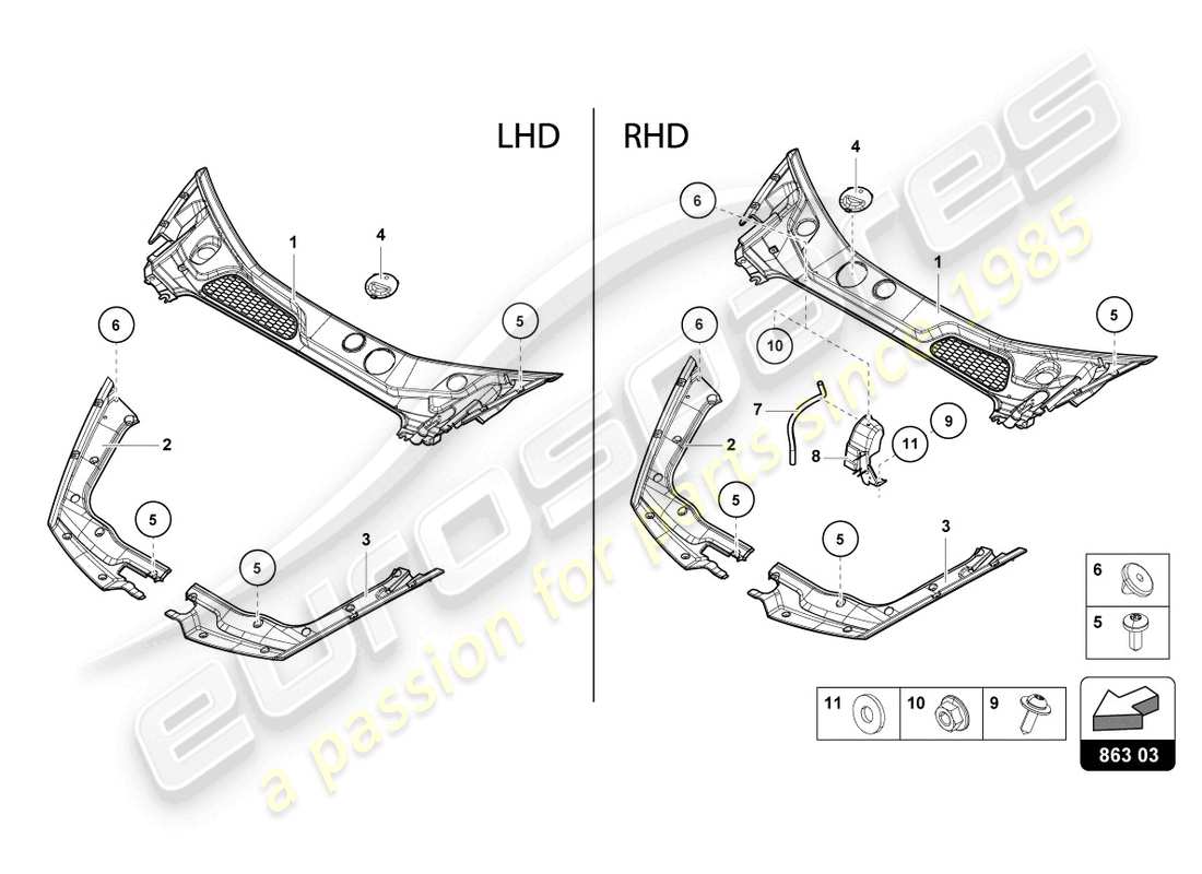 lamborghini tecnica (2024) front end cover parts diagram