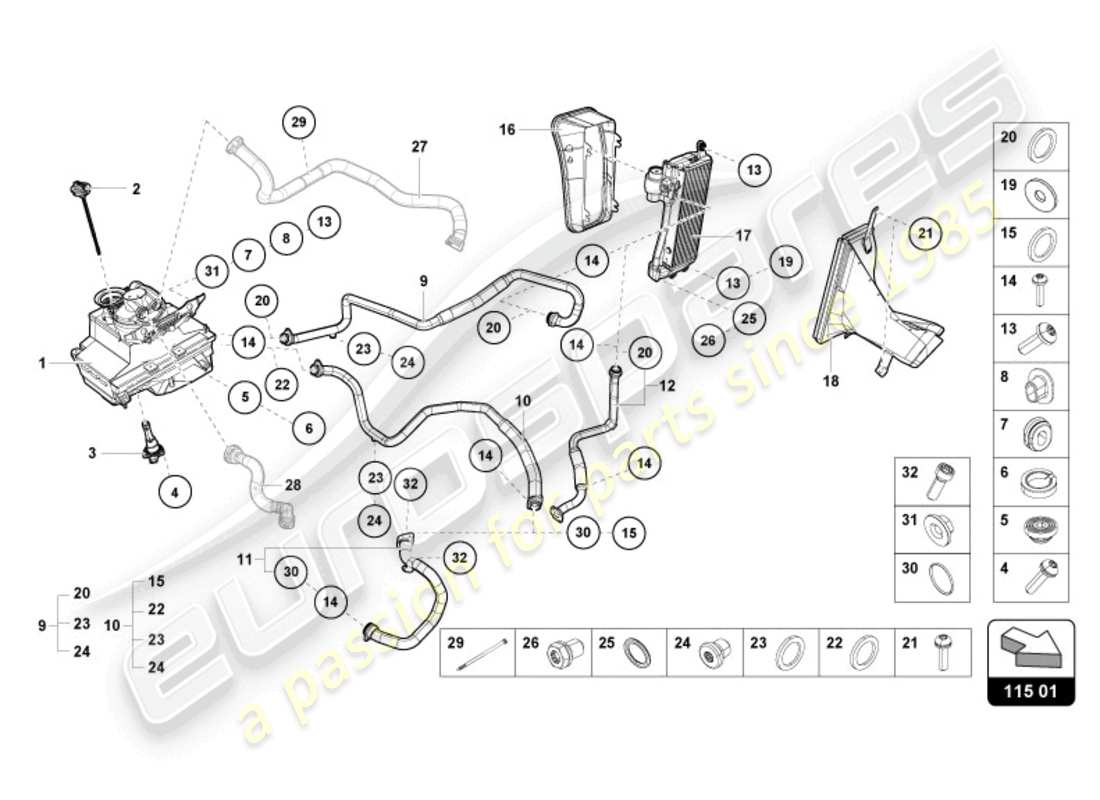 a part diagram from the lamborghini huracan evo parts catalogue