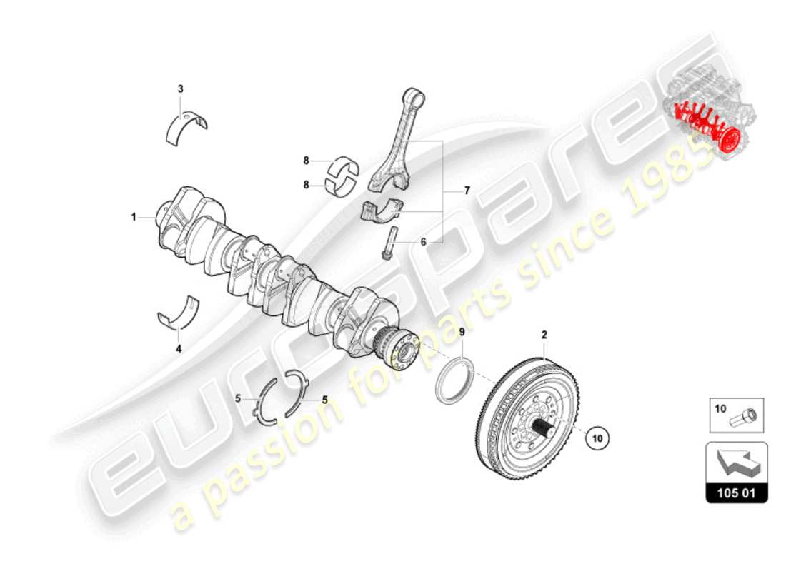 lamborghini revuelto coupe (2024) crankshaft with bearings part diagram