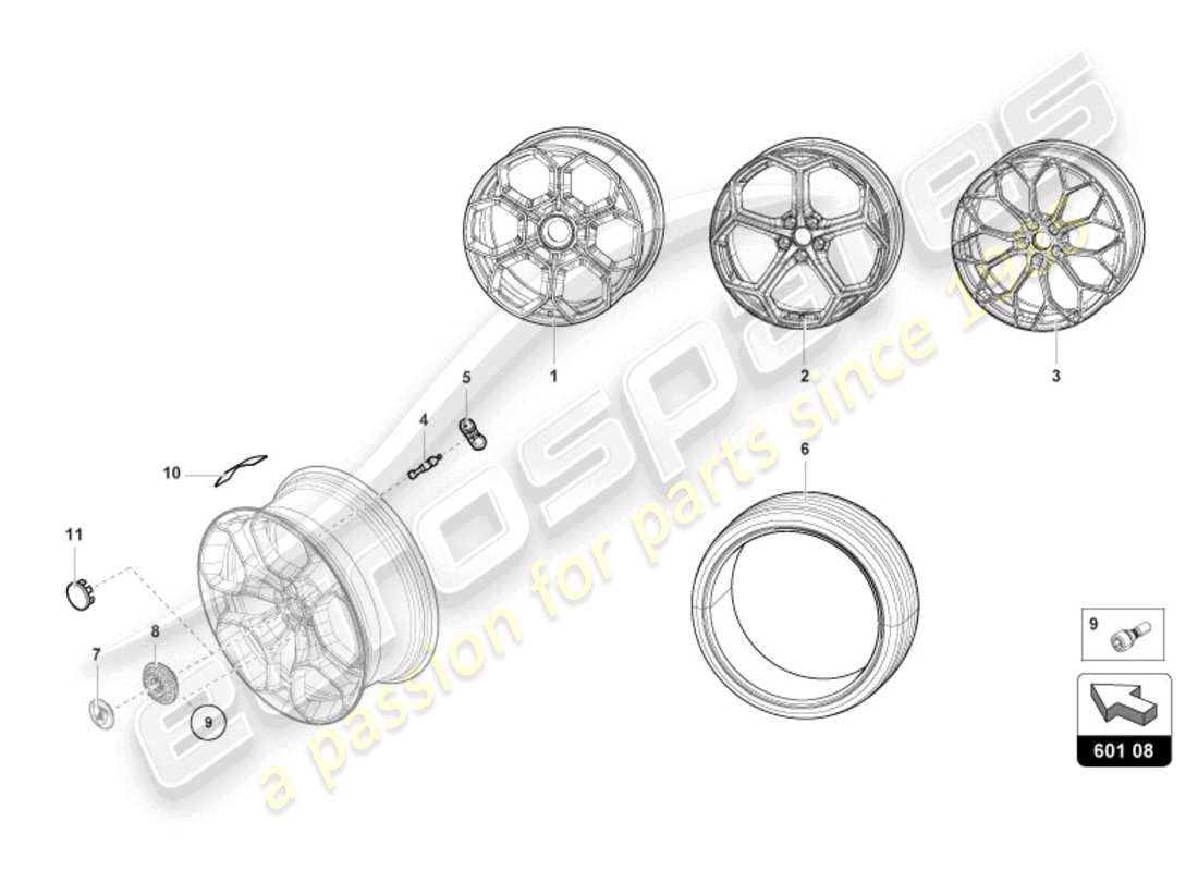 lamborghini tecnica (2024) wheels/tyres rear parts diagram