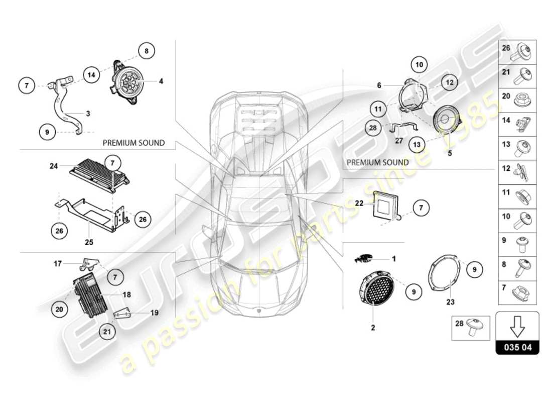 a part diagram from the lamborghini evo spyder (2024) parts catalogue
