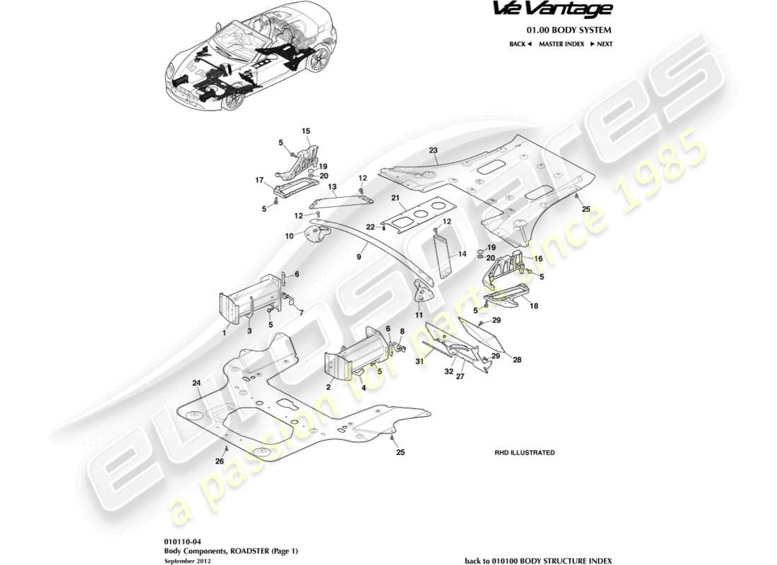 a part diagram from the aston martin v12 vantage (2013) parts catalogue