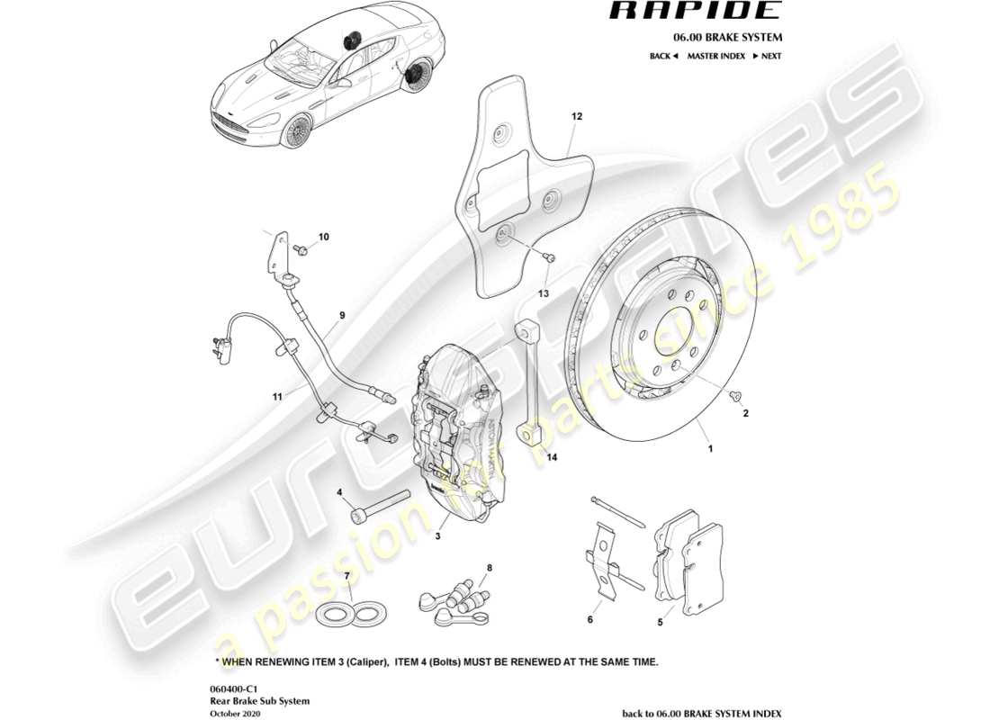 a part diagram from the aston martin rapide (2013) parts catalogue