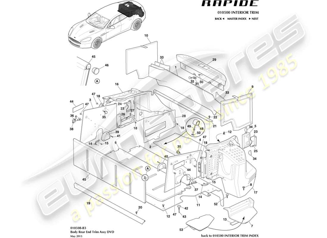 a part diagram from the aston martin rapide (2017) parts catalogue