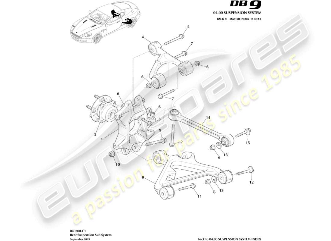 a part diagram from the Aston Martin DB9 (2009) parts catalogue
