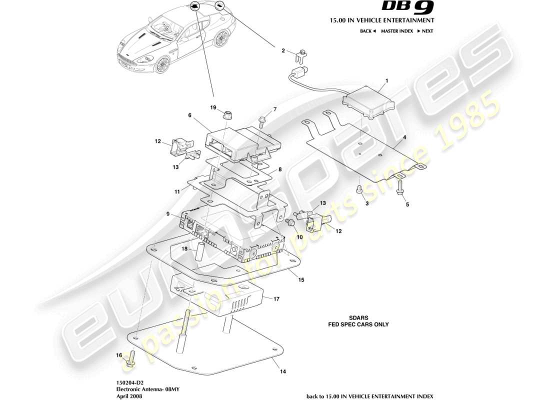 a part diagram from the Aston Martin DB9 (2010) parts catalogue