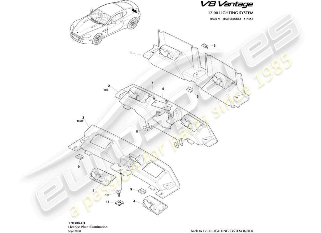a part diagram from the aston martin v8 vantage parts catalogue