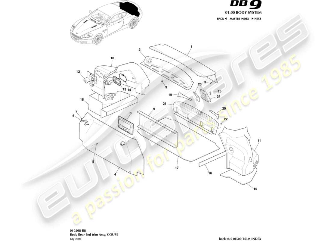 a part diagram from the aston martin db9 (2007) parts catalogue