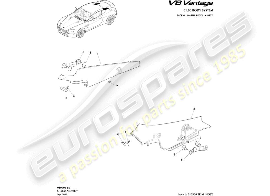 a part diagram from the aston martin v8 vantage parts catalogue