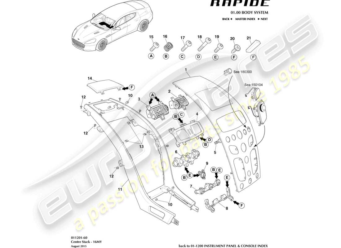 a part diagram from the aston martin rapide (2019) parts catalogue