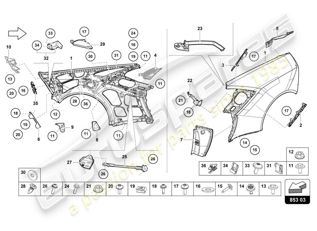 a part diagram from the lamborghini huracan evo parts catalogue