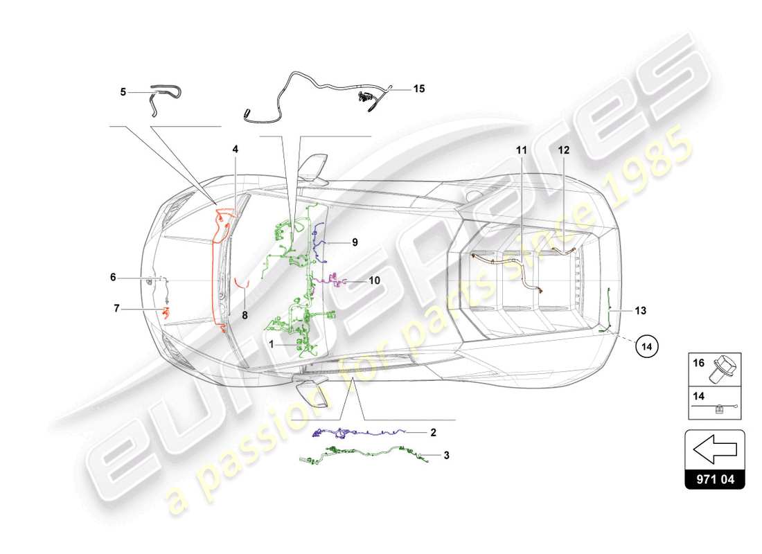 a part diagram from the lamborghini evo spyder (2023) parts catalogue