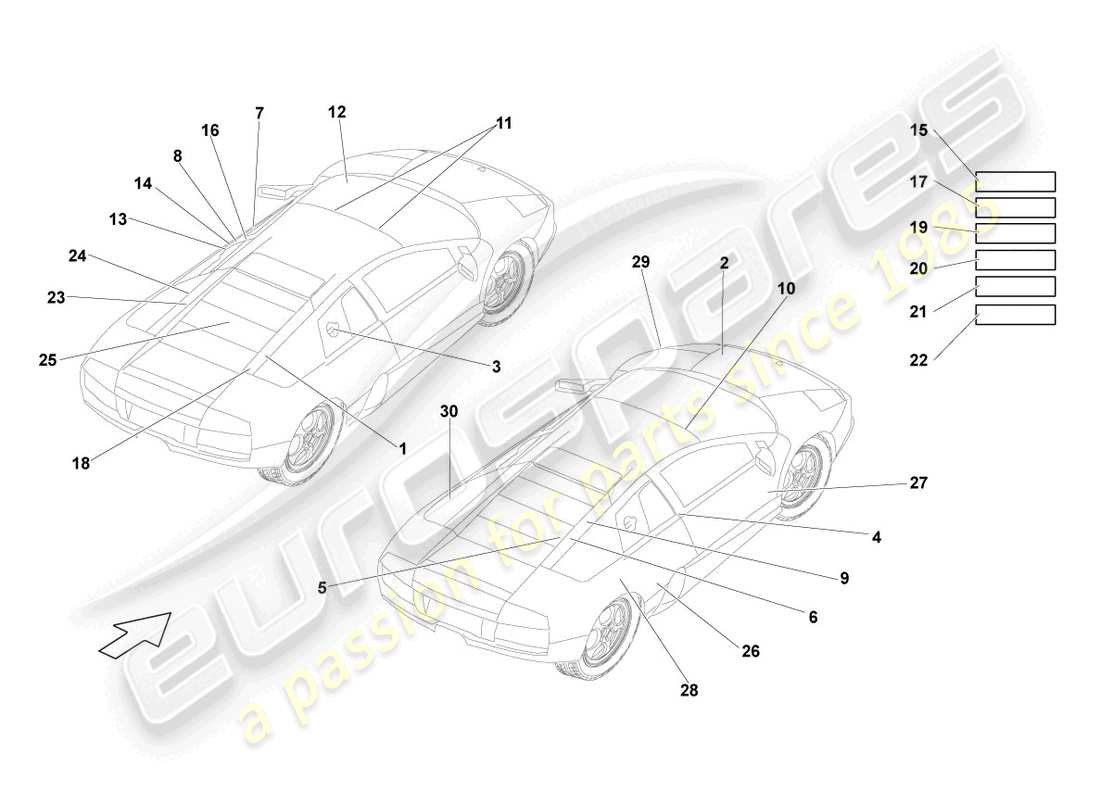 a part diagram from the lamborghini lp640 roadster (2008) parts catalogue