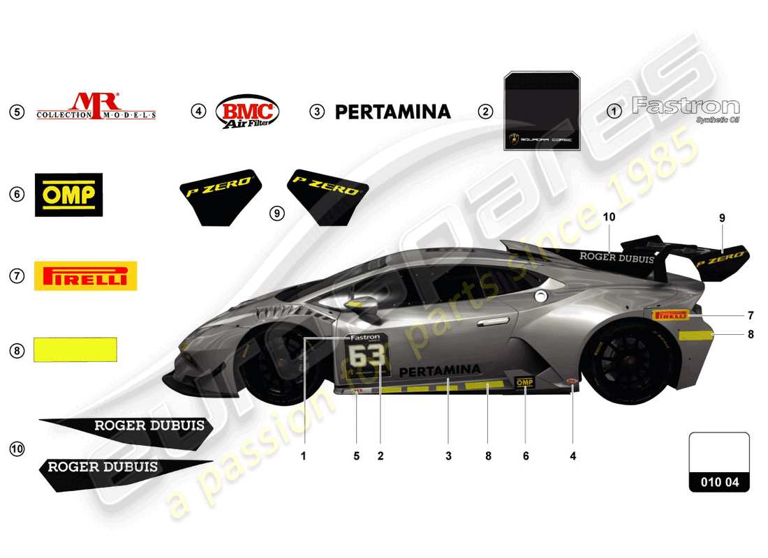 a part diagram from the lamborghini huracan squadra corse parts catalogue