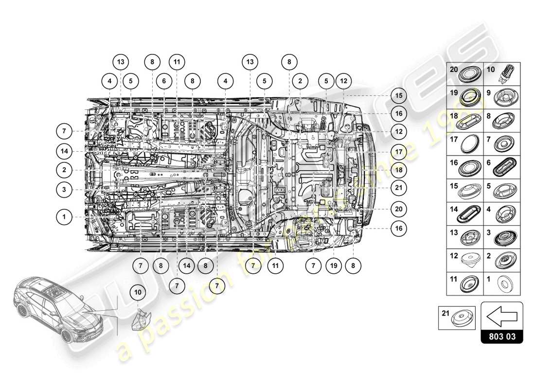 VIEW PARTS DIAGRAMS FROM THE LAMBORGHINI URUS PARTS CATALOGUE a part diagram from the lamborghini urus parts catalogue
