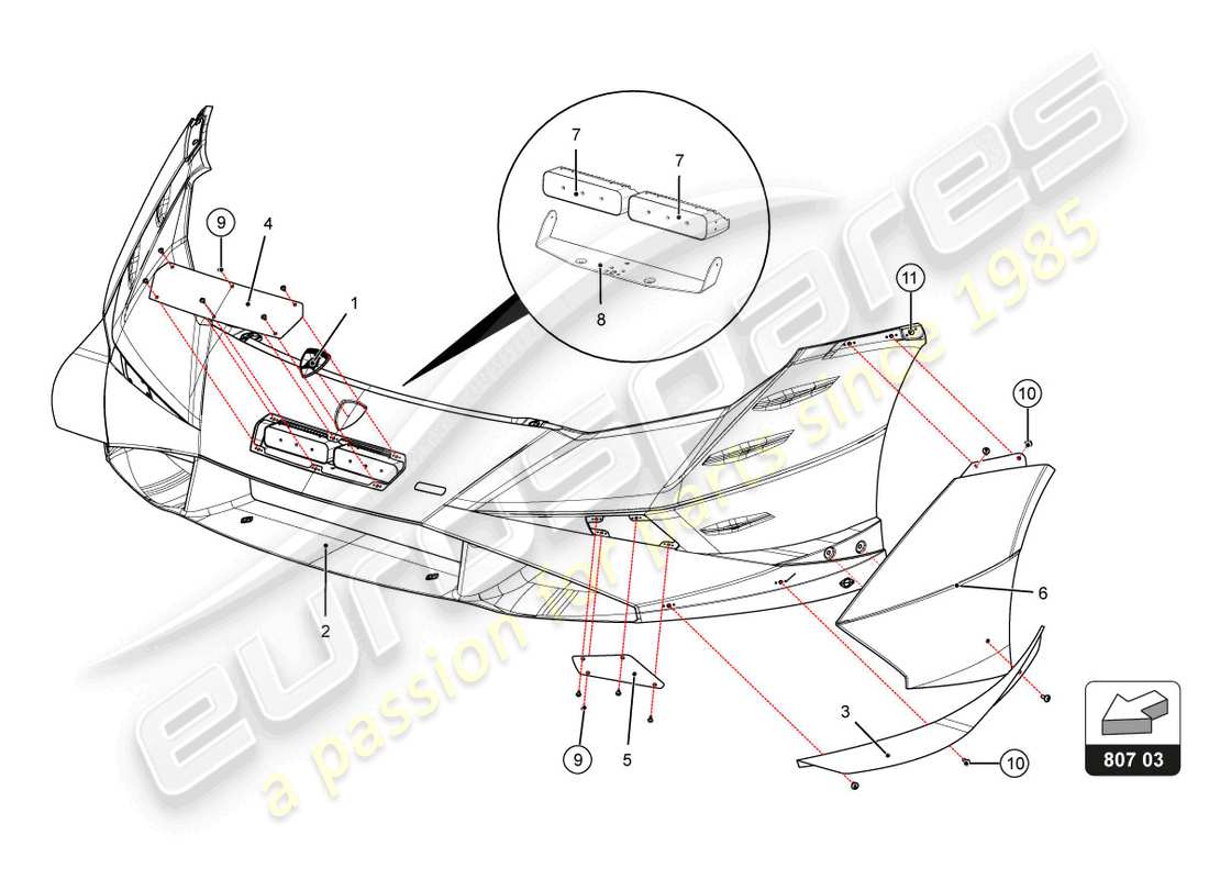 a part diagram from the lamborghini super trofeo evo 2 (2022) parts catalogue