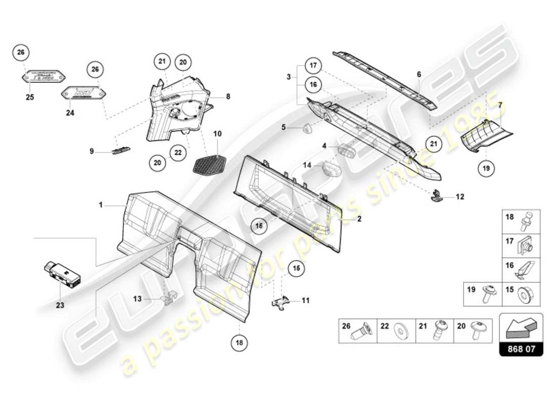 VIEW PARTS DIAGRAMS FROM THE LAMBORGHINI HURACAN TECNICA PARTS CATALOGUE a part diagram from the lamborghini huracan tecnica parts catalogue