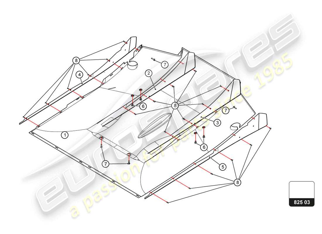 a part diagram from the lamborghini super trofeo evo 2 (2022) parts catalogue